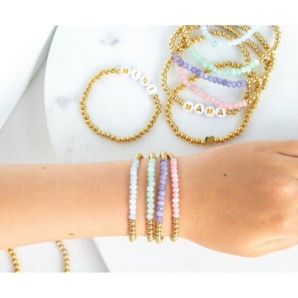 Lavender Stone Stretch Bracelet Waterproof Gold Gemstone Stretch Bracelet Stack - Picture 2 of 9